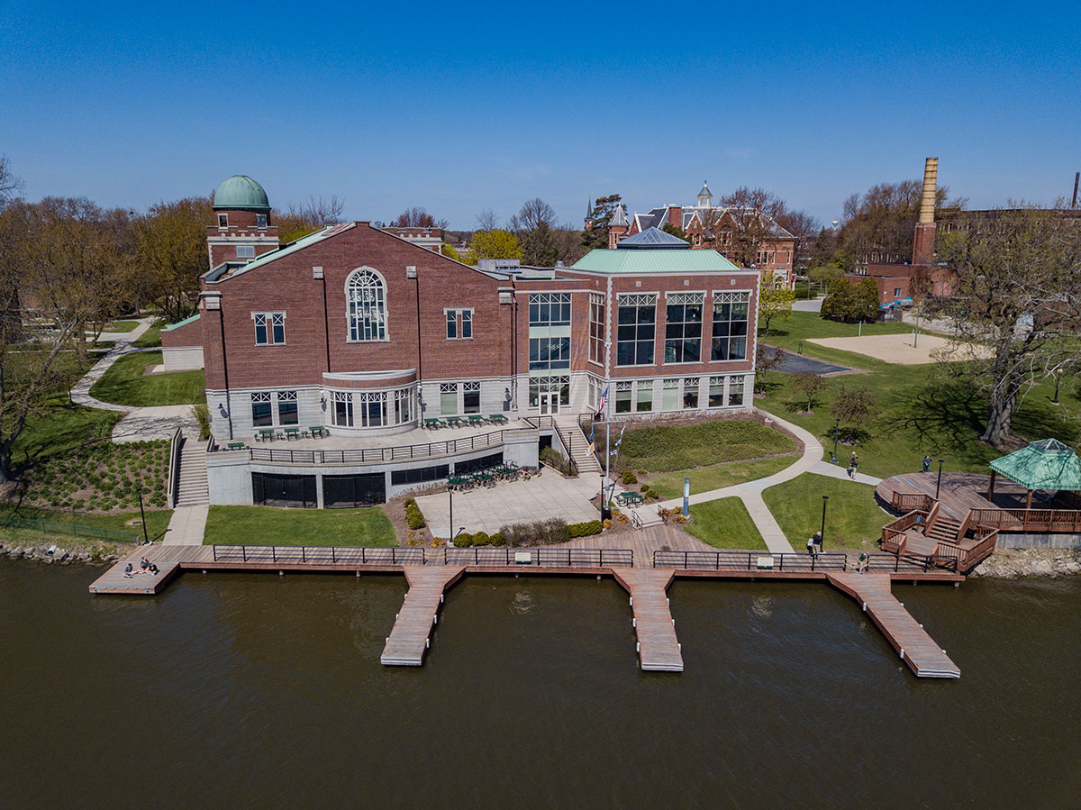 Van Den Heuval Campus Center, Saint Norbert College Campus drone photo